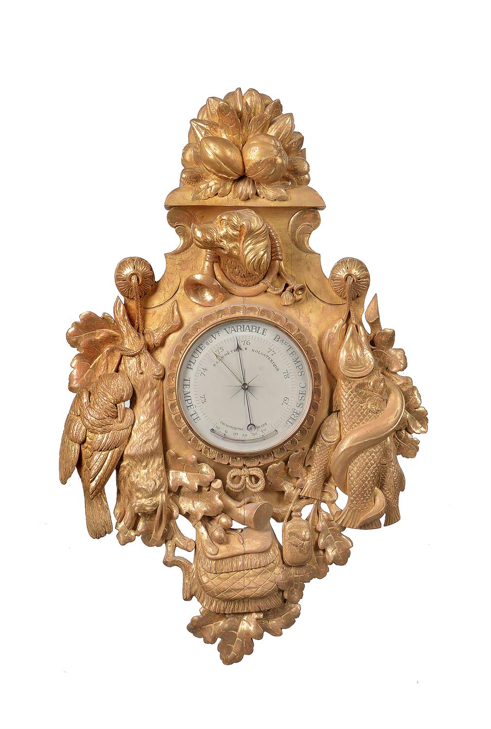 A French carved giltwood aneroid barometer in the 18th century taste