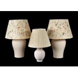 A pair of crackle glazed ceramic table lamps