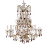 An Italian gilt metal and clear and amethyst glass mounted fifteen light chandelier