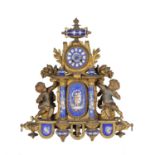 A French gilt metal and blue ceramic mounted mantel clock