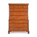 A George III pollard oak chest on chest