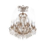 A substantial French gilt metal and cut and moulded glass twenty-five light chandelier