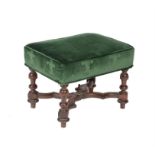 A walnut and green velvet upholstered stool
