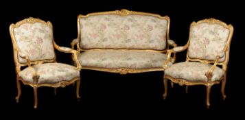 A French carved giltwood sofa in 18th century style