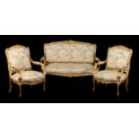 A French carved giltwood sofa in 18th century style