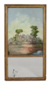 A gilt composition framed reverse painted wall mirror