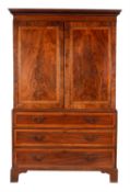 A George III mahogany and crossbanded linen press