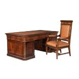 A Russian mahogany and gilt metal mounted twin pedestal desk in 19th century style