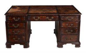 A mahogany partners pedestal desk