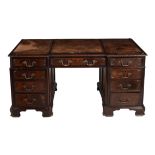 A mahogany partners pedestal desk