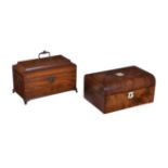 Y A George III mahogany, chequer strung and gilt metal mounted tea caddy