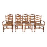 A set of eight ash ladderback chairs