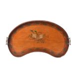 A Sheraton Revival satinwood and polychrome painted two handled tray