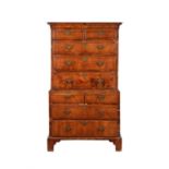 A George II walnut and pine chest on chest