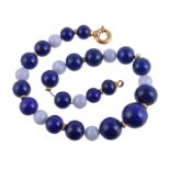 A lapis lazuli and lace agate bead necklace