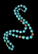 A graduated turquoise bead necklace