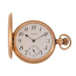 Waltham, 18 carat gold keyless wind full hunter pocket watch