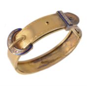 A late 19th century continental gold and diamond hinged bangle