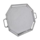 A silver octagonal twin handled tray by Mappin & Webb