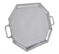 A silver octagonal twin handled tray by Mappin & Webb