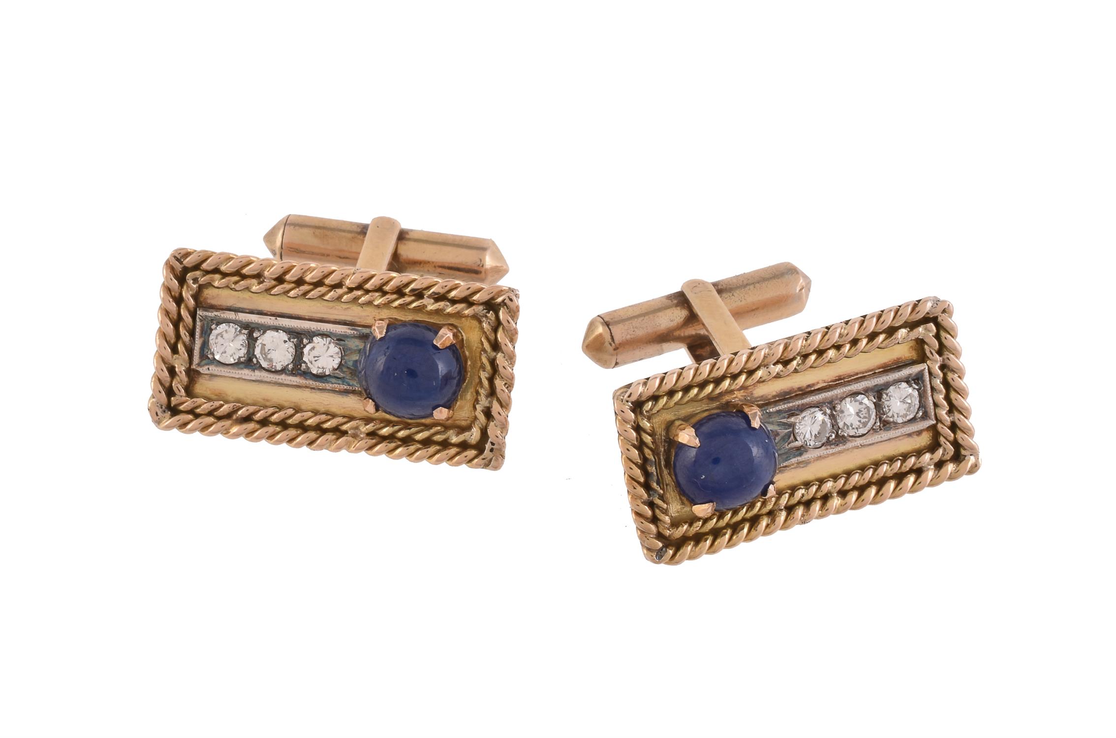 A pair of diamond and sapphire cufflinks