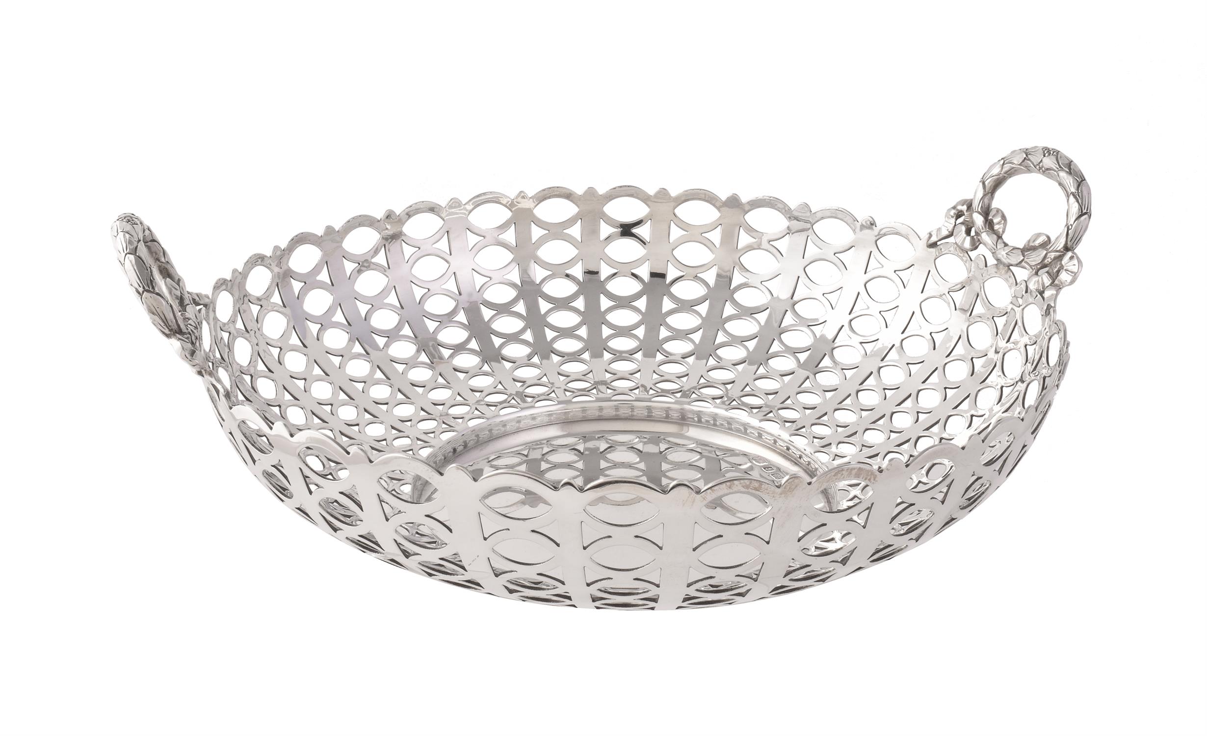 An Edwardian silver twin handled circular basket