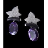 Y A pair of amethyst, ebony and diamond earrings