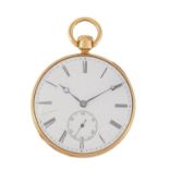 Robert Roskell, Liverpool,18 carat gold keyless wind open face pocket watch