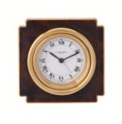 Cartier, Ref. 7512, A brass and brown lacquer desk alarm clock
