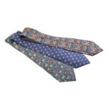 Hermès, three blue silk ties