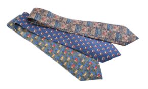 Hermès, three blue silk ties