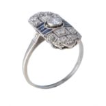 An Art Deco sapphire and diamond panel ring