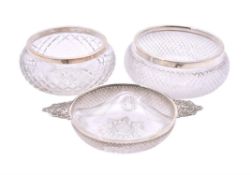 Three silver mounted salad or fruit bowls