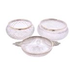 Three silver mounted salad or fruit bowls