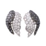 A pair of diamond and black diamond earrings