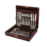 A set of twelve silver Albert pattern dessert knives and forks by John Oxley