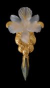 A carved rock crystal iris brooch