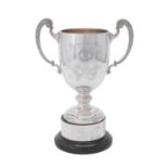 A silver twin handled pedestal trophy cup by Mappin & Webb