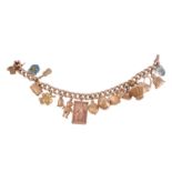 A gold coloured charm bracelet