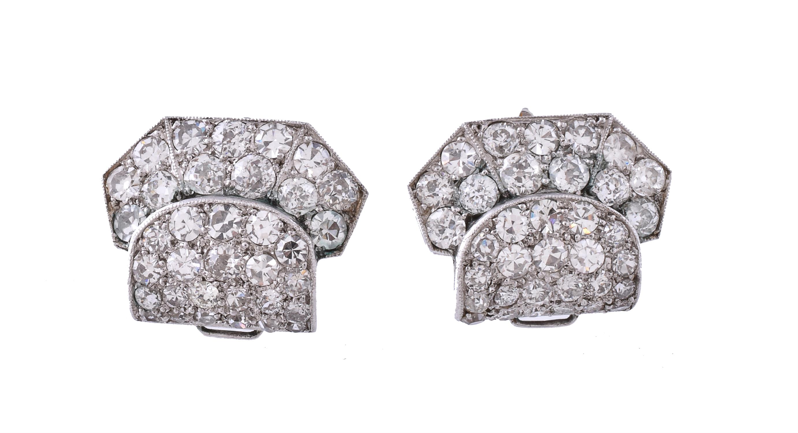 A pair of Art Deco diamond clips