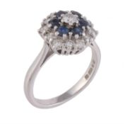 A 1970s sapphire and diamond target cluster ring