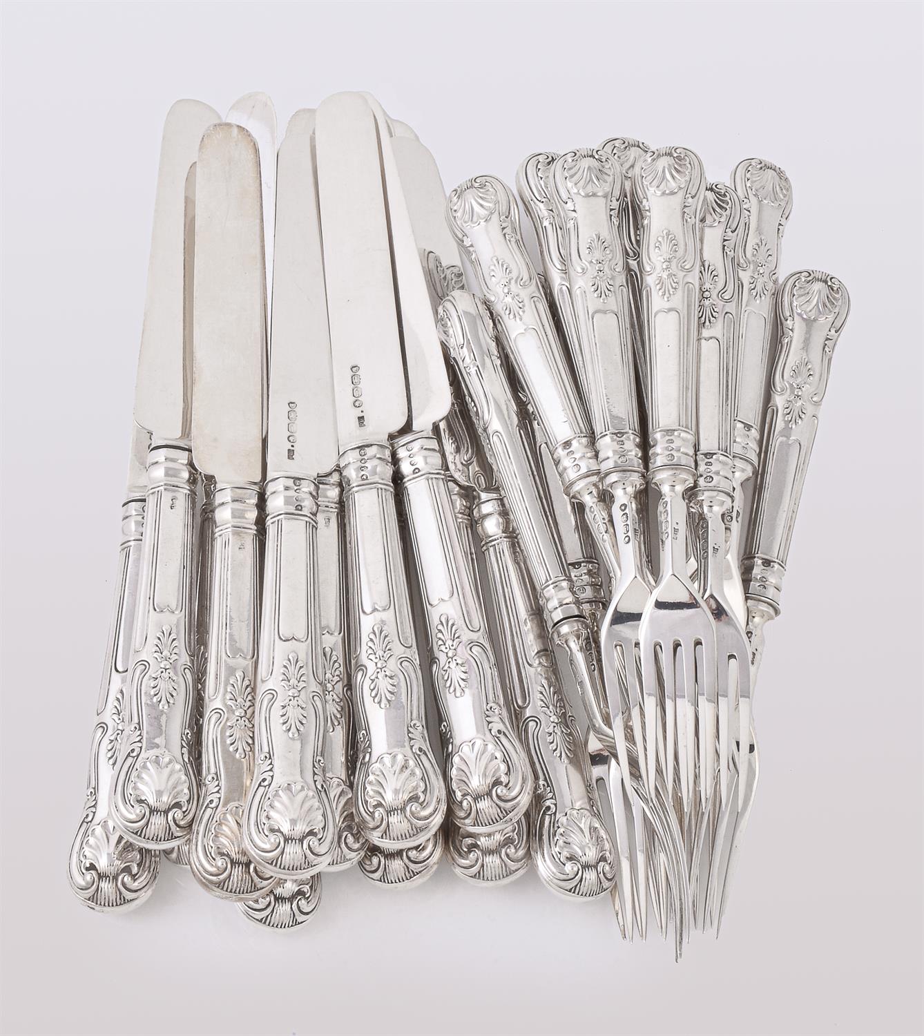 A set of twelve Victorian silver King's pattern dessert knives and forks by Francis Higgins II - Image 2 of 2