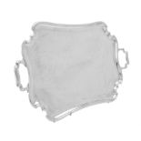 A silver shaped rectangular twin handled tray by Atkin Bros.