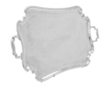 A silver shaped rectangular twin handled tray by Atkin Bros.