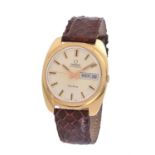 Omega, a gold coloured wrist watch