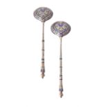 A cased pair of late 19th century Russian silver coloured and cloisonné enamel spoons by Antip Kuzmi