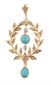 An early 20th century seed pearl and turquoise pendant