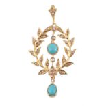 An early 20th century seed pearl and turquoise pendant