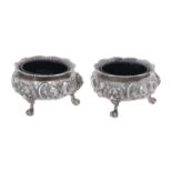 A pair of Victorian silver cauldron salts by Daniel & Charles Houle