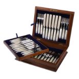 Y A Victorian set of twelve silver and mother of pearl dessert knives and forks by Thomas Bradbury &